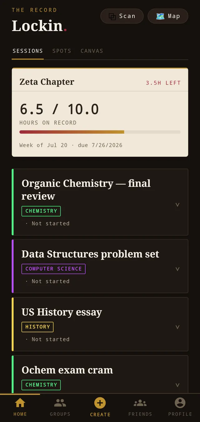 A chapter requirement card in the app reading 3.5 of 10.0 hours on record for the week, with 6.5 hours left.